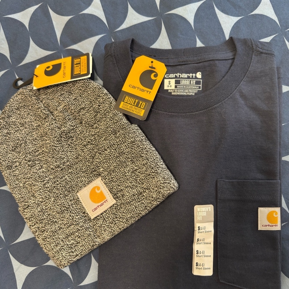 Carhartt Black T-Shirt and Gray Beanie Set